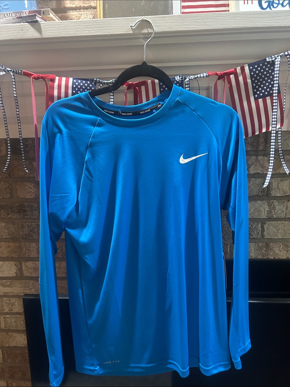 Nike Men’s Long-Sleeve Swim Rash Guard - Bright Blue with White Swoosh